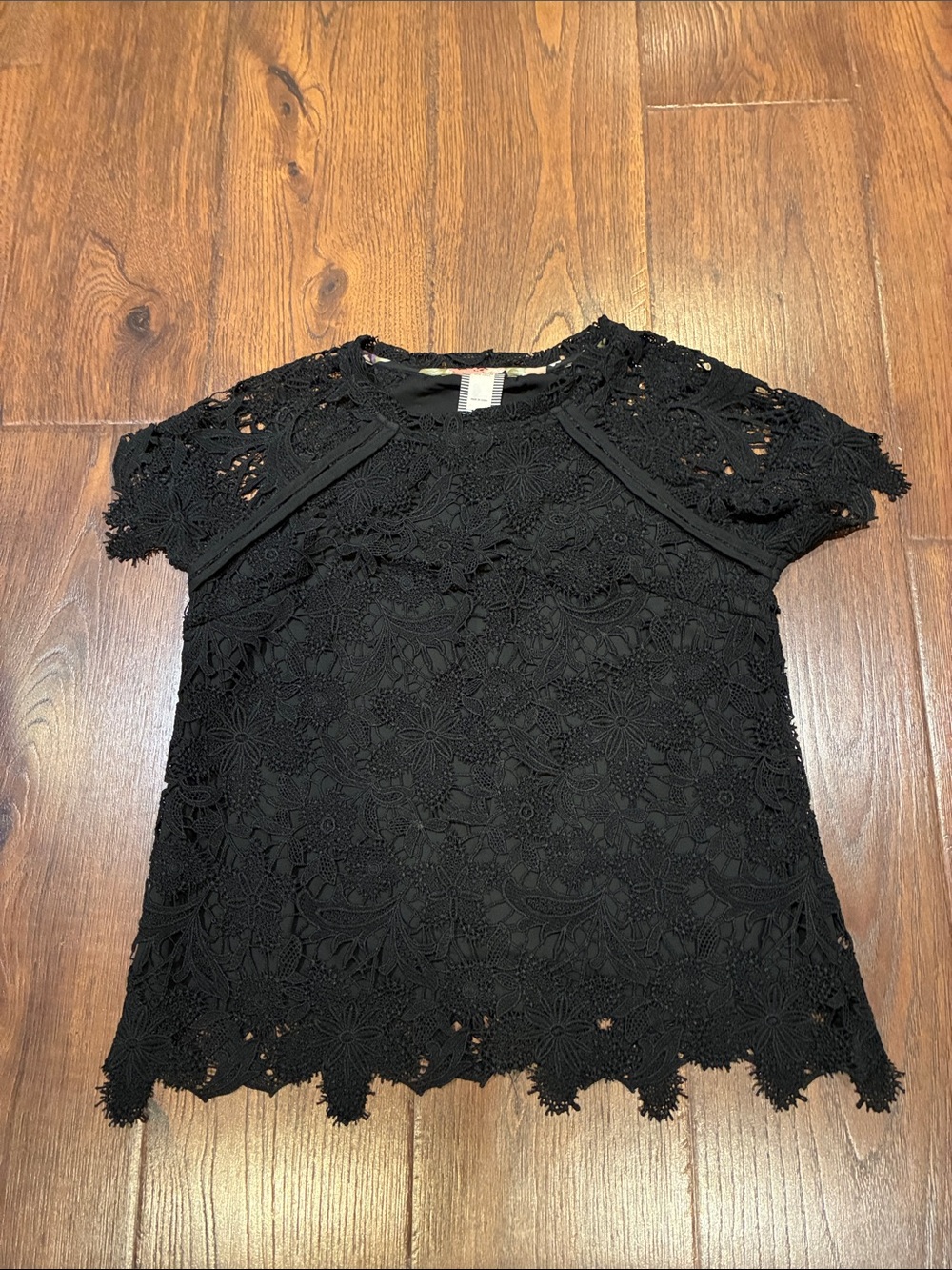 Black Floral Crochet Lace Short Sleeve Blouse